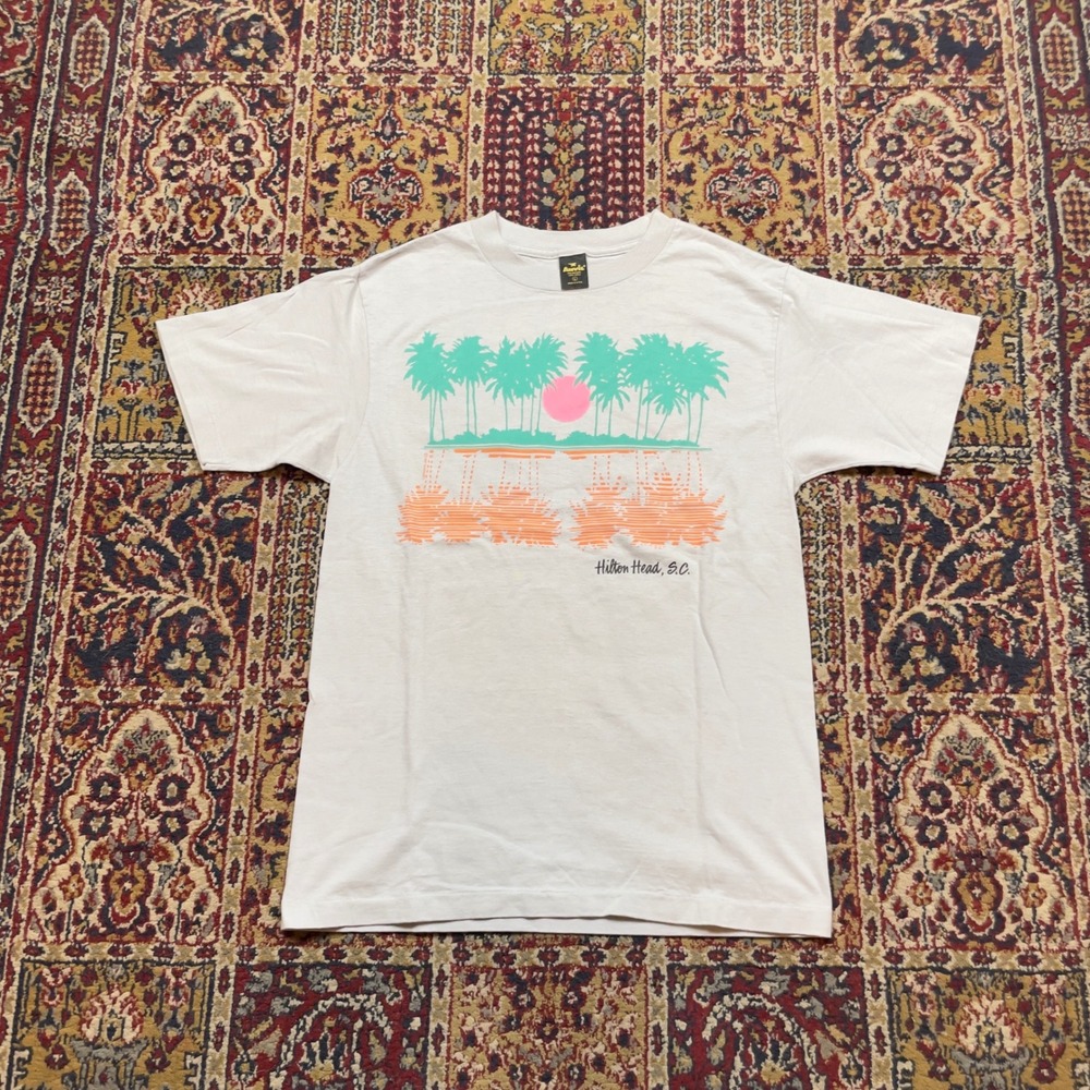 VTG‎ 80s Anvil Hilton Head SC T Shirt Anvil Single Stitch Neon Sunset Mens Large